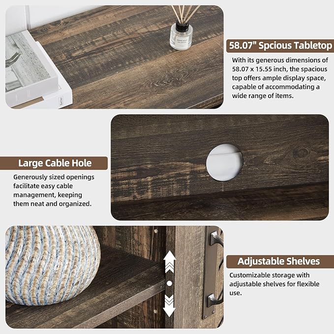 Farmhouse TV Stand for 65+ Inch TV, 25" Tall Entertainment Center with Barn Door, Rustic TV Stands for Bedroom with Adjustable Shelf, Wooden TV Consoles for Living Room, Dark Rustic Oak