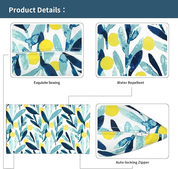 Outdoor Lumbar Pillow Covers 12”x20”, Rectangle Throw Pillow Covers for Patio Furniture, Decorative Lumbar Cushion Case for Garden Balcony Couch Office Chair, Pack of 2, Leaves Multi