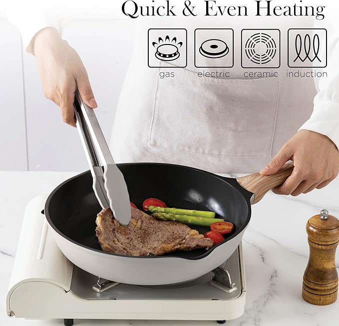 Country Kitchen Pots and Pans Set Nonstick, Cast Aluminum Kitchen Cookware Set with Utensils, 14 Pcs Non Stick Cooking Set w/Frying Pans & Saucepans, Grey