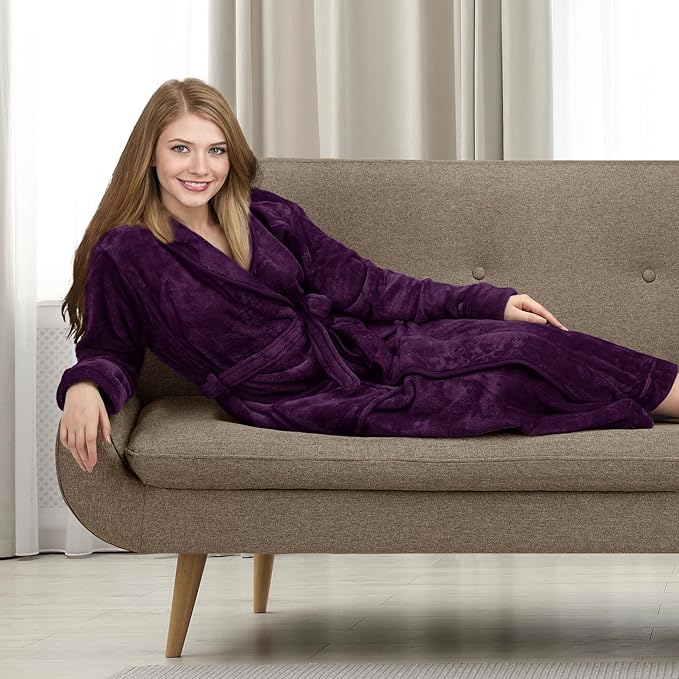 NY Threads Premium Womens Robe, Plush Fleece Long Bath Robe for Women, Fluffy Soft Women's Bathrobe