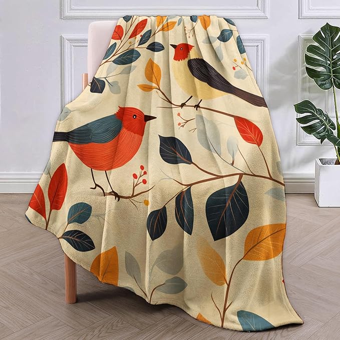 Birds Flannel Blanket, Bird Gifts, Birds-Themed Blanket for Women, Soft Lightweight Throw Blankets for Bed Home Travel Decor 50" x 60"
