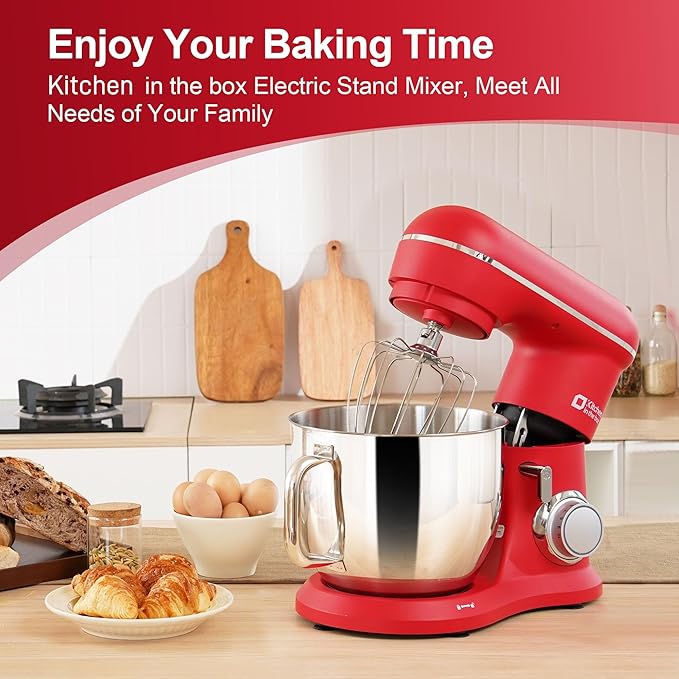 Kitchen in the box 7QT 900W 10-Speed Stand Mixer, Tilt-Head Kitchen Electric Mixer with Dough Hook, Whisk & Flat Beater(Red)