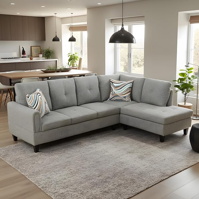 NicBex Sectional Couch 2 Pieces 66.5" L Sofa with Right Chaise Linen L Shaped Cloud Couch for Living Room Furniture Sets with Cushion, Modular Sofa for Living Room & Small Apartment, Gray Green