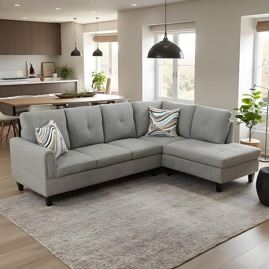 NicBex Sectional Couch 2 Pieces 66.5" L Sofa with Right Chaise Linen L Shaped Cloud Couch for Living Room Furniture Sets with Cushion, Modular Sofa for Living Room & Small Apartment, Gray Green