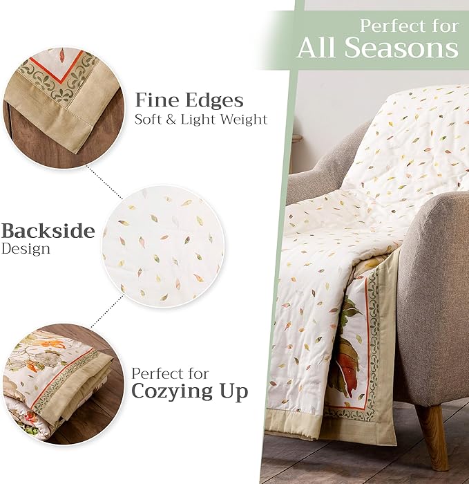 Maison d' Hermine Throw Blanket for Couch Lightweight Soft Warm Breathable Cotton Throw Blankets for Bed Girls Boys Women Men Gifts Sofa Travel Living Room Chair Bedding (50"x60", Pumpkin Passion)