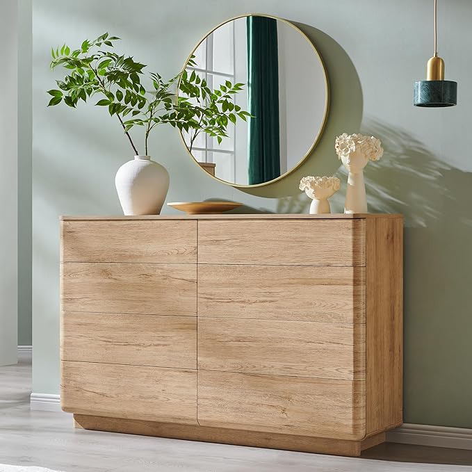 8 Drawer Dresser for Bedroom, 52 Inch Wide Modern Chest of Drawers, Push-to-Open Wood Storgae Organizer with Large Drawers for Bedroom, Living Room, Hallway,Natural Oak