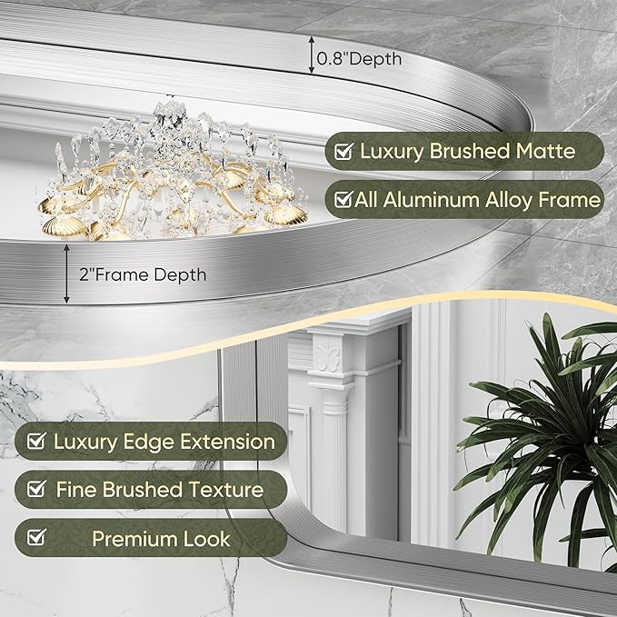 Suidia 24" x 36" Bathroom Mirror, Bathroom Vanity Mirror Metal Framed, Wall-Mounted Mirrors for Bedroom, Living Room, Entryway, Hallway, Silver, Arch Style