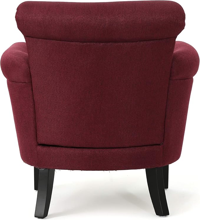 Christopher Knight Home Brice Vintage Scroll Arm Studded Fabric Club Chair, Wine / Dark Brown 29.5D x 31W x 31.5H Inch