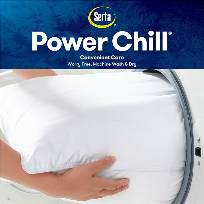 Serta Power Chill Cooling Soft/Medium Down Alternative Bed Pillows for Side, Stomach or Back Sleepers (2 Pack), King, White