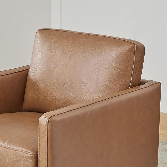 CHITA Genuine Leather Swivel Accent Chair, FSC Certified Mid Century Modern Arm Chair for Living Room and Bedroom, Fully Assembled, Saddle