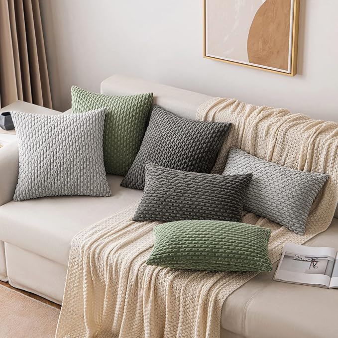 MIULEE Throw Pillow Covers Soft Corduroy Decorative Set of 2 Boho Striped Pillow Covers Pillowcases Farmhouse Home Decor for Couch Bed Sofa Living Room 20x20 Inch Dark Grey