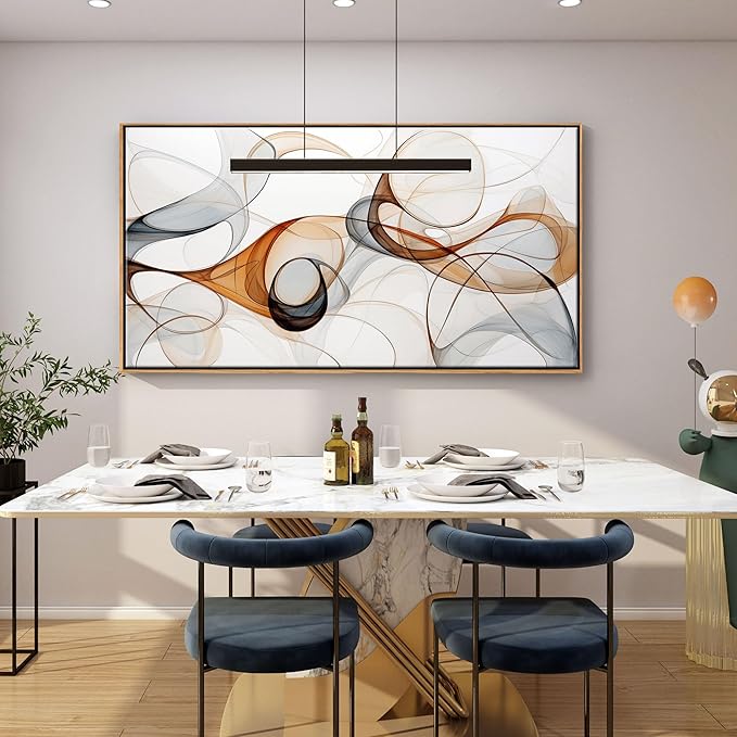KLAKLA Modern Abstract Gray and Brown Designs - Colorful Curves and Translucent Medium - Frame Wall for Living Room Office Wall Decor Picture Artwork for walls