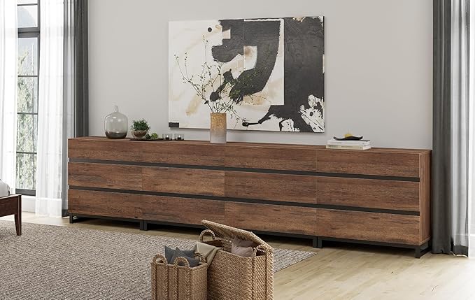 WAMPAT Dresser for Bedroom, Closet Organizers and Storage with 12 Drawers, Chest of Drawers with Metal Base, Wooden Modern Dresser for Living Room, Bedroom, Entryway, Brown