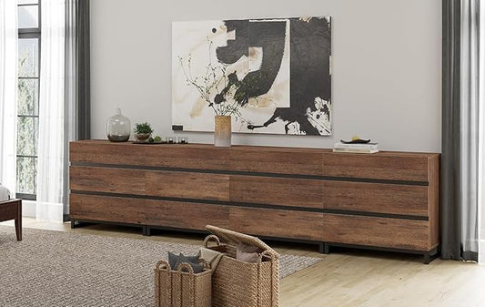 WAMPAT Dresser for Bedroom, Closet Organizers and Storage with 12 Drawers, Chest of Drawers with Metal Base, Wooden Modern Dresser for Living Room, Bedroom, Entryway, Brown