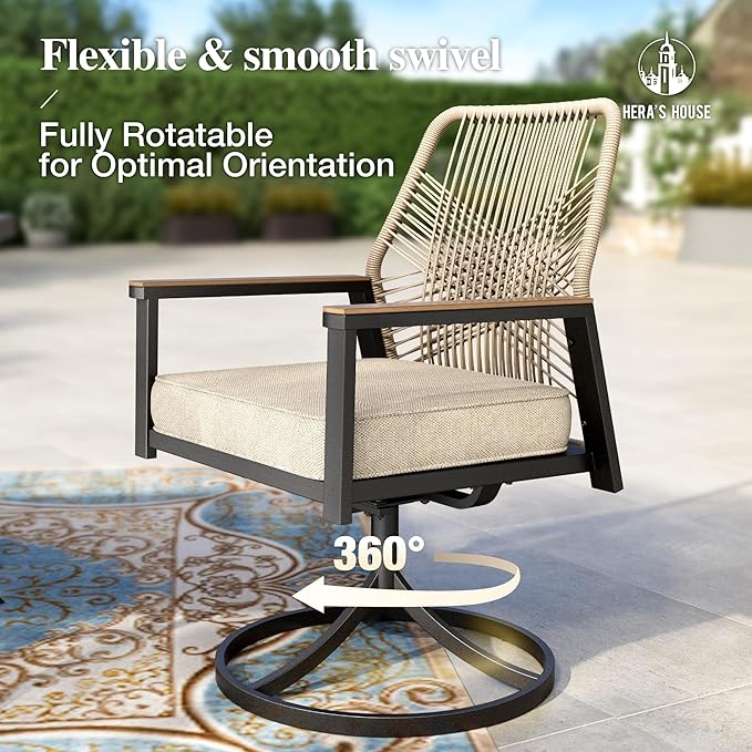 HERA'S HOUSE 9 Pieces Outdoor Dining Set, Patio Table and Chairs Set for 8, 8 x Rattan Swivel Chairs and 1 x 60 Square Dining Table, Outdoor Dining Table Set for Lawn Garden Backyard