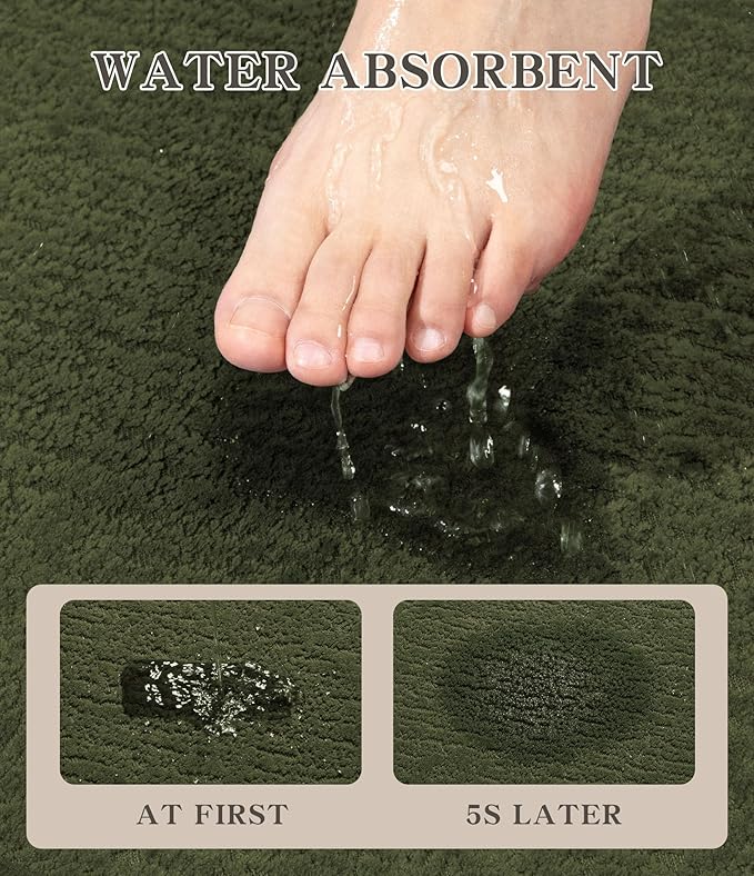 chakme Bathroom Rug Sets 5 Piece, Ultra Thin Bath Mat Quick Dry Bath Mat Set, Absorbent Bath Mat for Bathroom Non Slip Machine Washable, (Dark Green, 5 Piece)