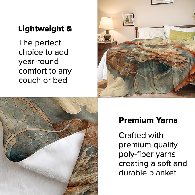 Dragon Art Blanket Gifts for Adults and Kids Mythology Dragon Throw Blankets for Bed Room Couch Soft Lightweight Warm Cozy Throws Decor 50x60in