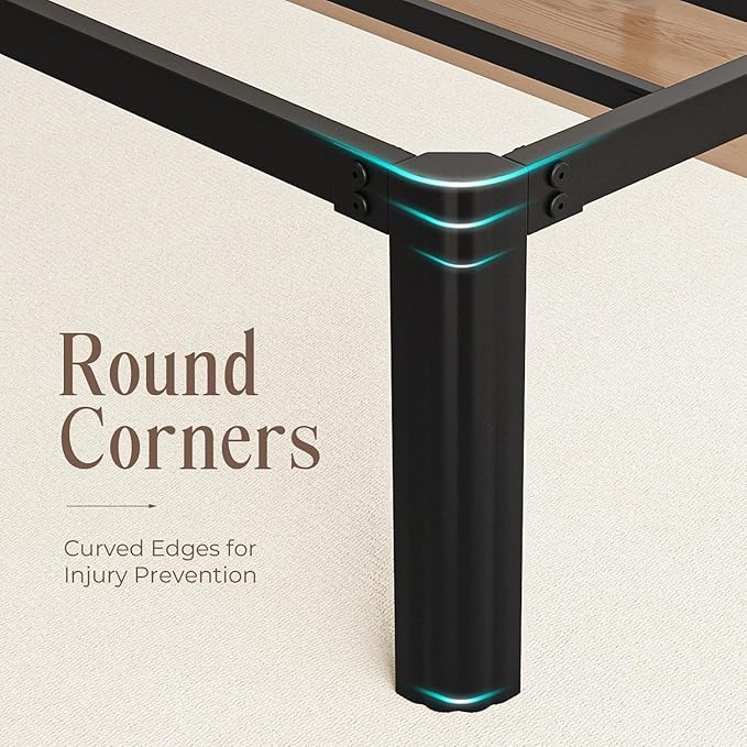 14 Inch Metal Bed Frame Twin Size, Heavy Duty Balck Platform Twin Bed Frames with Round Corner Legs, Mattress Slide Stopper, No Box Spring Needed, Easy Assembly