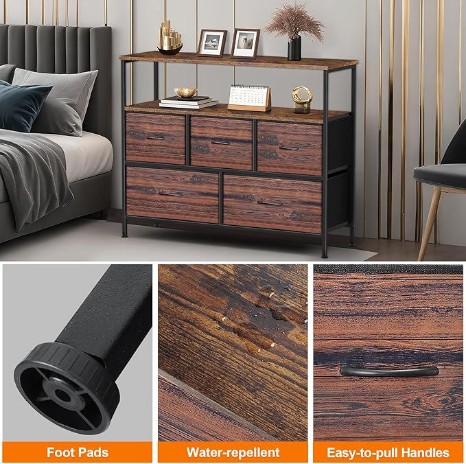 TV Stands for 42 inches TV, TV Stands for Living Room, Entertainment Center with Storage, TV Console with Open Shelves (Brown and Rustic Brown)