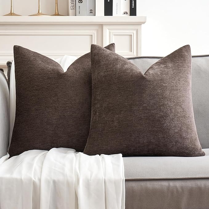 MIULEE Pack of 2 Dark Brown Decorative Pillow Covers 18x18 Inch Soft Chenille Couch Throw Pillows Farmhouse Cushion Covers for Home Decor Sofa Bedroom Living Room