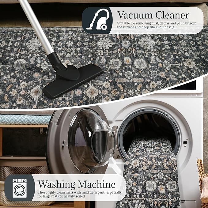 Washable 2'x3' Non Slip Rug Vintage Soft Low Pile Lightweight Boho Area Rugs for High-Traffic Areas (Entryway, Kitchen, Hallway), Farmhouse Decor