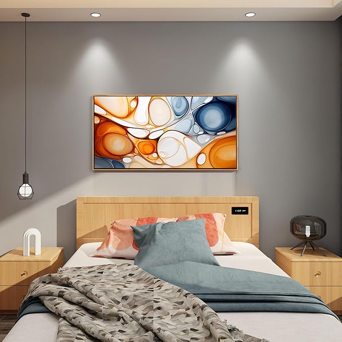 KLAKLA Orange and Blue Abstract Wall Art - Modern Picture Artwork for Wall Decor - Frame Wall Art for Living Room Office Bedroom