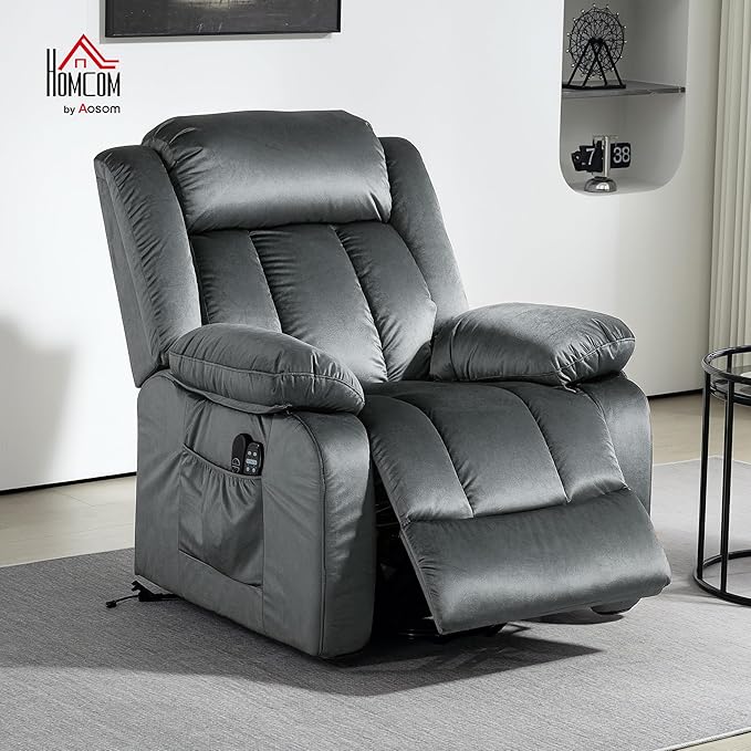 HOMCOM 35" Wide Back Power Lift Recliner Chair for Elderly with Massage and Heat, Electric Lift Chair with Remote Controllers, USB Ports and Side Pockets, Gray