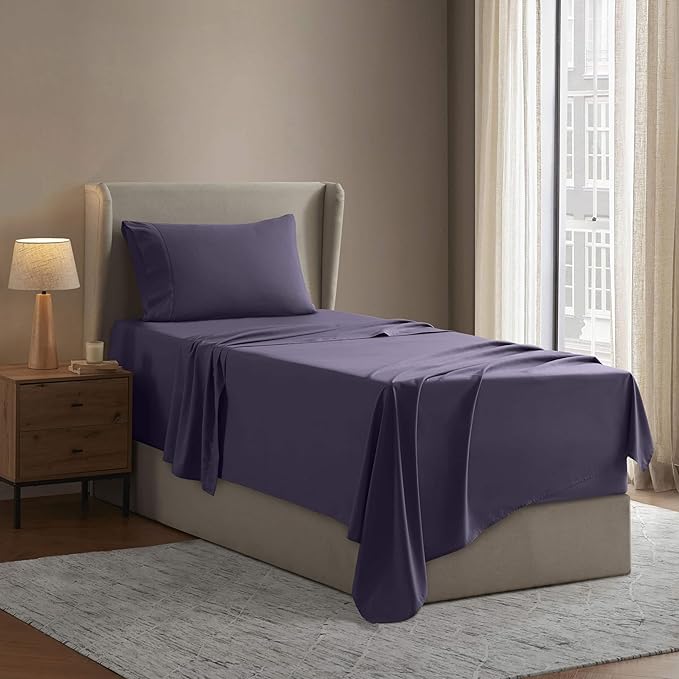 Nestl Twin Sheet Set - 1800 Ultra-Soft Microfiber Twin Bed Sheets - Double Brushed - Deep Pockets - Easy Fit - Extra Soft - 3 Piece Set - Bedding Sheets & Pillowcases (Twin, Purple)