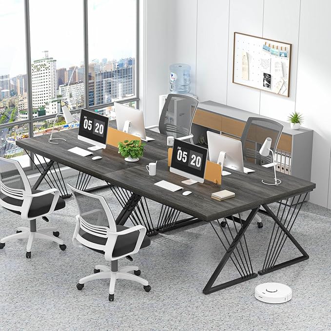 FOLUBAN Modern Home Office Desk, Rustic Wood and Metal Computer Desk, Writing Study Gaming Table PC Desks for Living Room Bedroom, Industrial Dark Gray, 53 inch