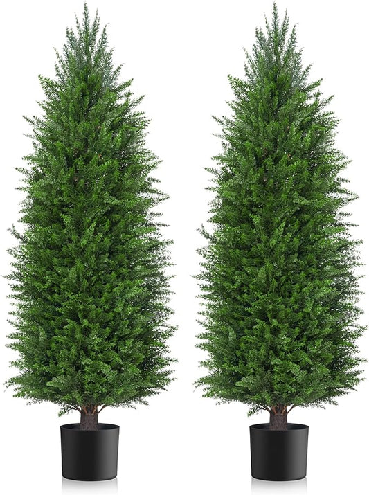 3FT Artificial Topiary Cedar Plants Outdoor, Faux Pine Trees UV Resistant and Potted, 36 Inch Tall Fake Shrubs Evergreen for Front Porch Decor Set of 2