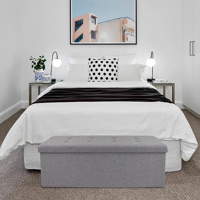 GLAXYFUR 43 Inches Folding Storage Ottoman Bench, Storage Chest, Footrest for Entryway, Living Room, Holds up to 660 lb, Light Grey