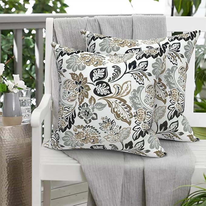 Pack of 2 Patio Throw Pillow Covers ONLY, Water Repellent Cushion Cases 20x20 Inch, Square Pillowcases for Outdoor Couch Decoration, Dailey Tan
