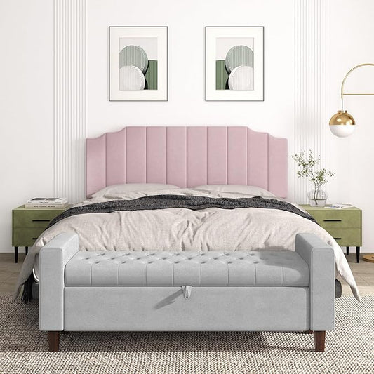 King Size Headboard Only, Velvet Wall Mounted Headboard King for Adjustable Bed Modern Upholstered Head Board Easy Assembly, Pink