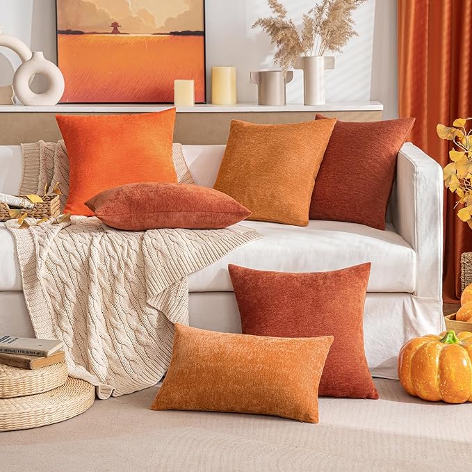 MIULEE Pack of 2 Fall Burnt Orange Decorative Pillow Covers 20X20 Inch Soft Chenille Couch Autumn Throw Pillows Farmhouse Cushion Covers for Home Decor Sofa Bedroom Living Room