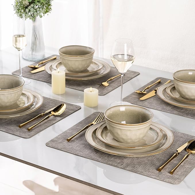 AmorArc Ceramic Dinnerware Sets,Stoneware Handmade Reactive Glaze Plates and Bowls Sets,Chip and Crack Resistant | Dishwasher & Microwave Safe,Dishes Set Service for 4 (12pc)