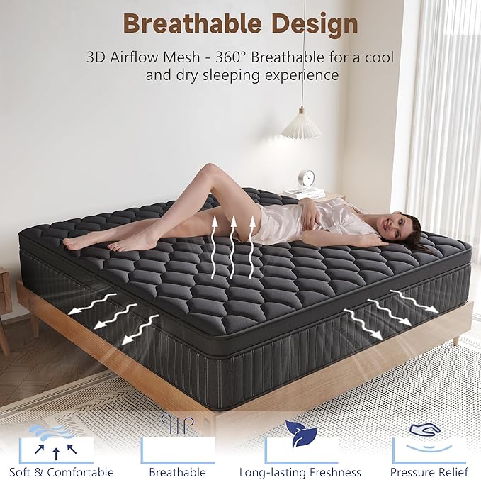 King Mattress, 12 Inch King Medium Firm Hybrid Mattress in a Box, Individual Pocket Spring for Pressure Relief & Motion Isolation, Reinforced Edge Support, CertiPUR-US Certified