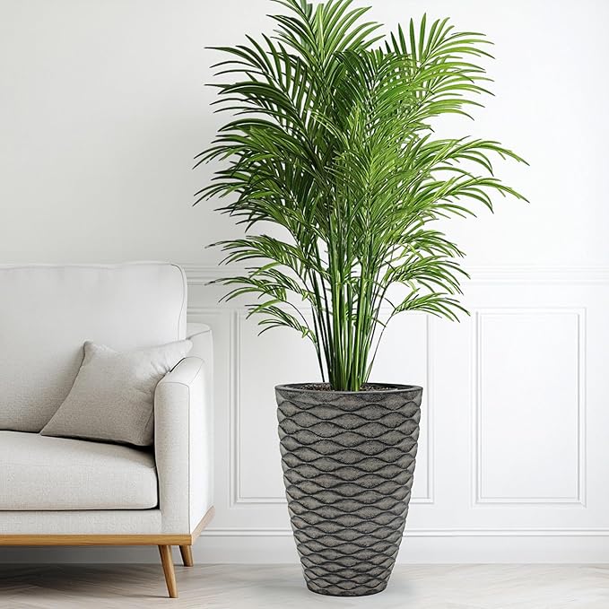 20" Tall Planters Set of 2, High-Density Resin Wavy Outdoor Pots for Plants, Versatile Indoor/Outdoor Flower Pots w/Drainage Holes for Patio, Garden, Porch & Living Room Decor, Ideal Gift