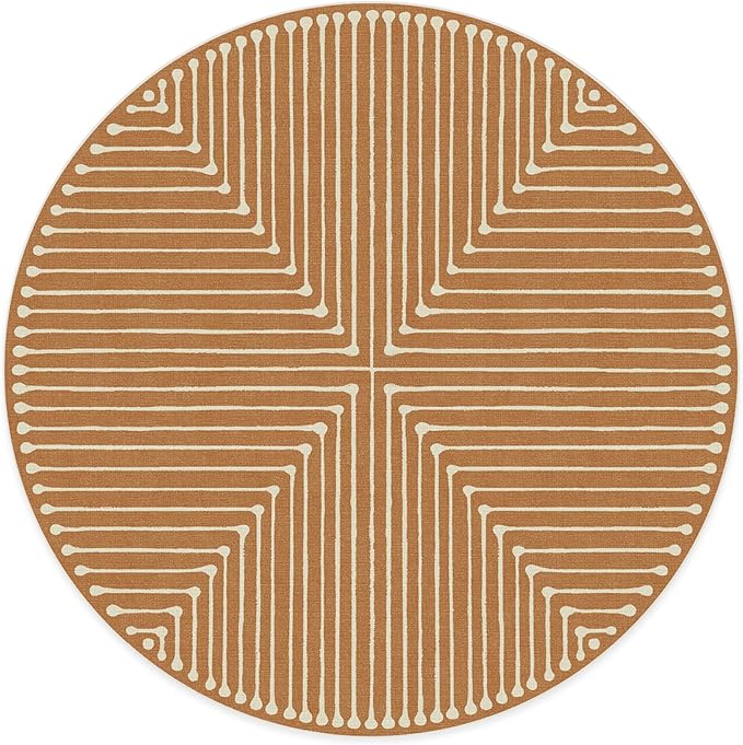 RUGGABLE x Jonathan Adler Machine Washable Modern Area Rug – Inkdrop Copper 8 ft Round, Stain-Resistant, Non-Slip – Large Rugs for Living Room, Bedroom, Hallway, Entryway & Office–with Cushioned Pad