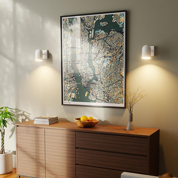 GLOBE Electric 65000146 1-Light Plug-in or Hardwire Wall Sconce, Matte White, 6ft White Braided Fabric Cord, in-Line Rocker Switch, Wall Lights for Living Room, Home Décor