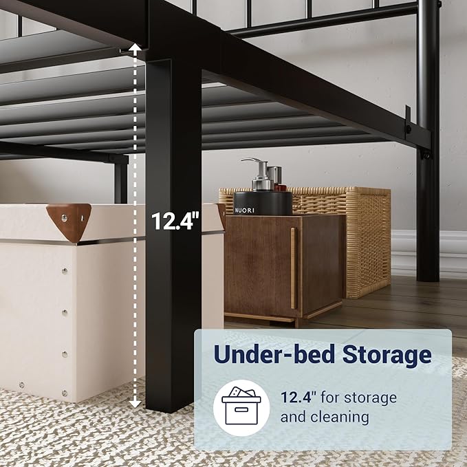 Allewie 14 Inches Full Size Metal Platform Bed Frame with Victorian Style Curved Iron-Art Headboard/Footboard, Metal Slats Support, Easy Assembly, Under Bed Storage, No Box Spring Required, Black