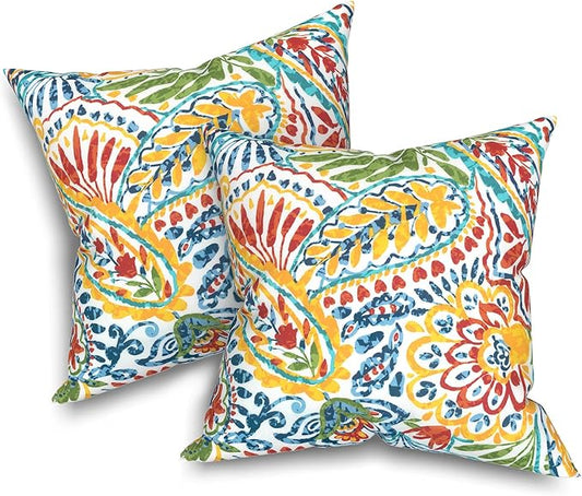 Pack of 2 Patio Throw Pillow Covers ONLY, Water Repellent Cushion Cases 20x20 Inch, Square Pillowcases for Outdoor Couch Decoration, Paisley Multi