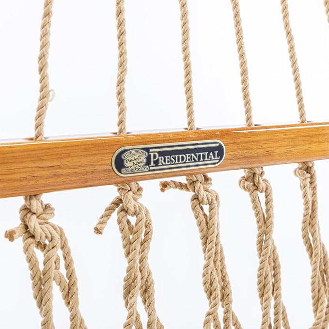 Original Pawleys Island 15DCTAN Presidential Tan DURACORD Rope Hammock w/Extension Chains & Tree Hooks, Handcrafted in The USA, Accommodates 2 People, 450 LB Weight Capacity, 13 ft. x 65 in.
