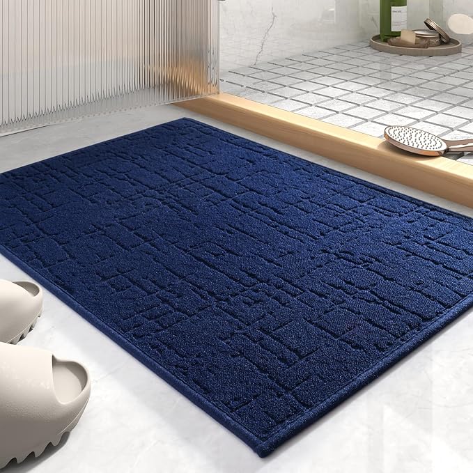 AMOAMI-Bath Mat-Absorbent Quick Dry Bathroom Floor Mats-Washable Rubber Backing Bath Mats for Bathroom Rugs Fit Under Door-Bath Rug for in Front of Sink Bathtub Shower Room, Navy 20''x32''