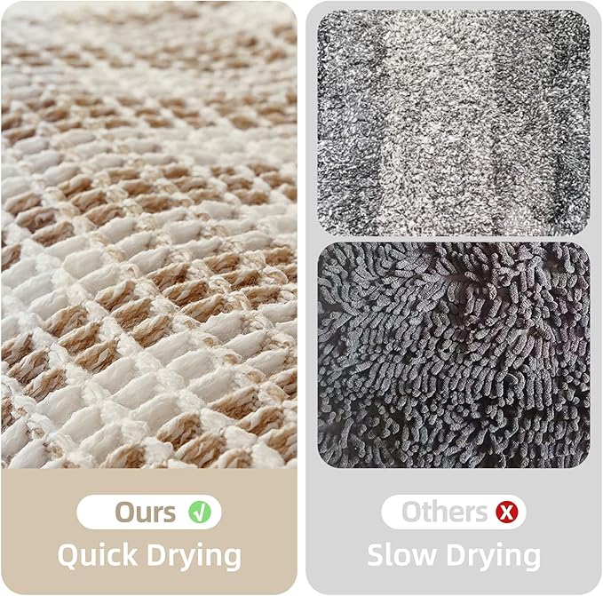 Waffle Bath Mat, Boho Bathroom Rugs Non Slip Washable Absorbent Checkered Bathroom Mat Quick Dry Farmhouse Bathroom Decor, 24"x16" Khaki and White