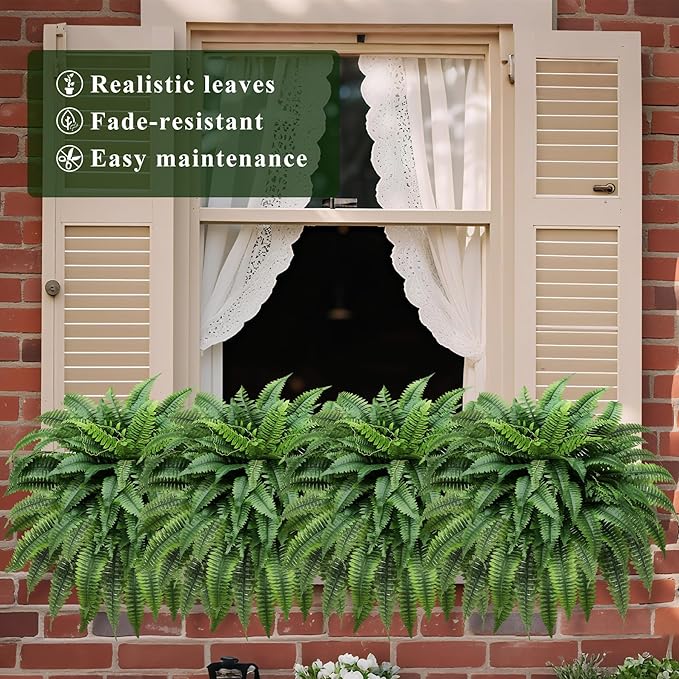 Set of 2 UV-Resistant Fake Boston Fern Bush with 128 Branches, 51" Large Faux Ferns for Outdoors, Artificial Fern Plants for Outdoor & Indoor Decor Office & Living Room Decor（Pot is not Included）