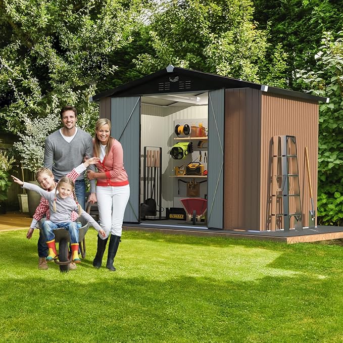 Metal Storage Shed,Outdoor Storage Building 8x6,Large Backyard Shed with Lockable Door,Waterproof Outside Storage Shed