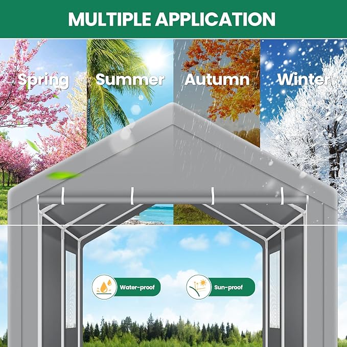 COBIZI Carport Canopy 12x20 Heavy Duty Portable Garage with Removable Sidewalls & Doors, Galvanized Frame Car Port Canopy Tent Waterproof with Built-in Sandbags for Car Boat Truck, Gray