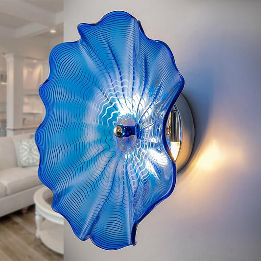 Hand Blown Glass Plate Wall Decor, Modern Unique Glass Wall Art, Lotus Leaf Wall Plate Shape Wall Sconce with Transparent and Easy to Clean for Staircase, Living Room, Kitchen, Hallway (Brown-1)