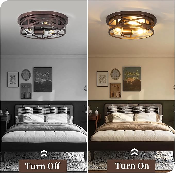 13 inch Flush Mount Ceiling Light Fixtures,3-Light Modern Hallway Light Fixtures Ceiling, Brown Lights Fixture Ceiling Mount for Farmhouse,Kitchen, Bedroom 1 Pack