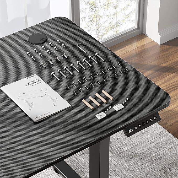 Electric Standing Desk 48 x 24 Inches, Height Adjustable Sit Stand Home Office Computer Desk with Memory Presets,Carbon Fiber Black